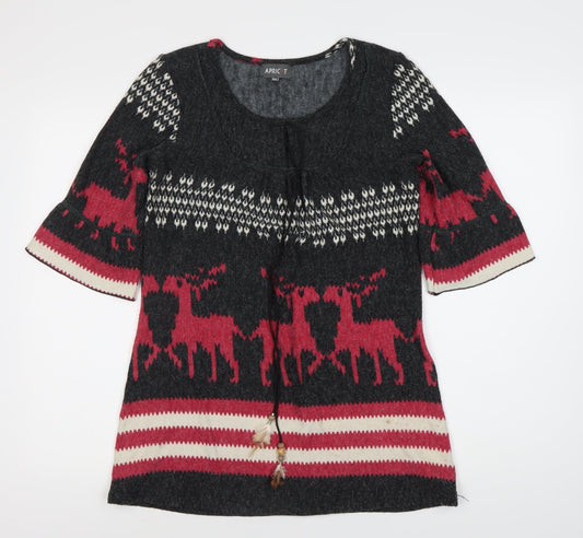 Apricot Women's Grey Tunic Jumper with Reindeer Pattern