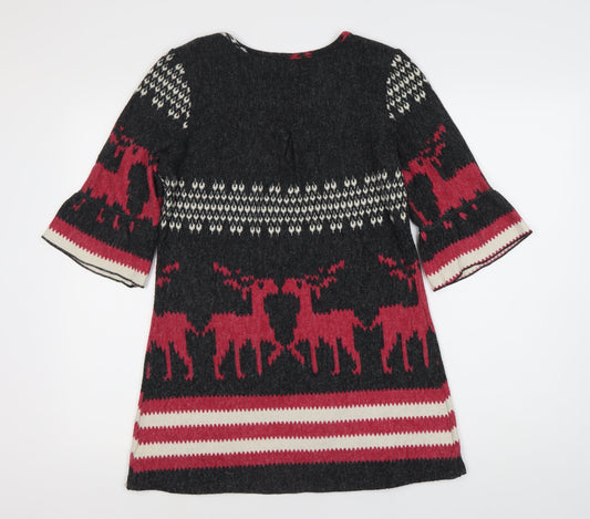 Apricot Women's Grey Tunic Jumper with Reindeer Pattern