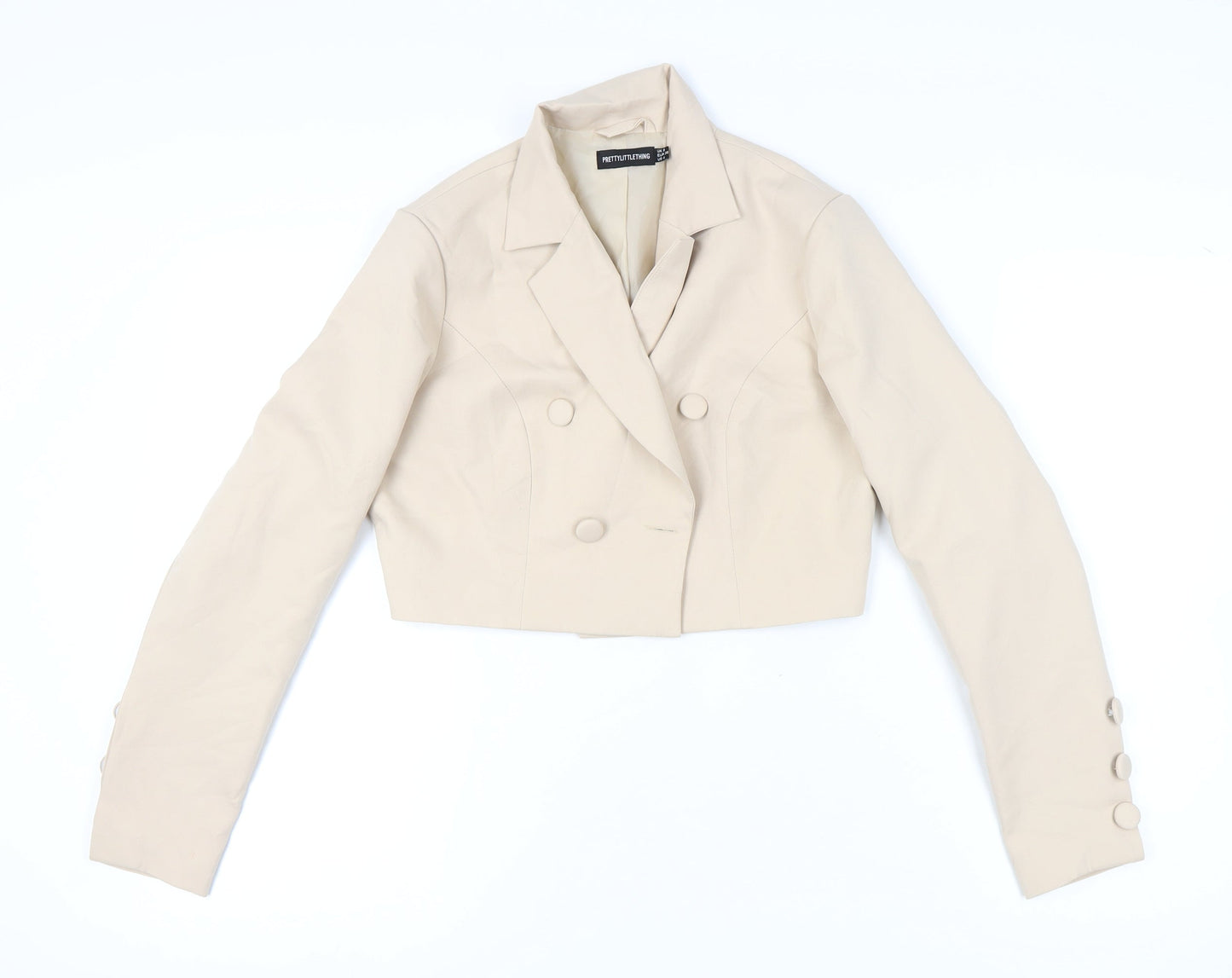 PrettyLittleThing Women's Beige Cropped Double-Breasted Jacket