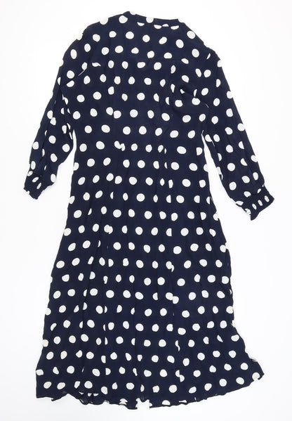Cotton Traders Blue Polka Dot Shirt Dress Women 10