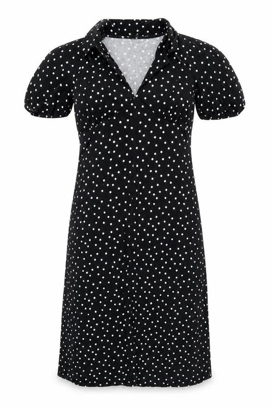 Front view of ASOS DESIGN Women's Black Polka Dot Midi Dress Sz 10