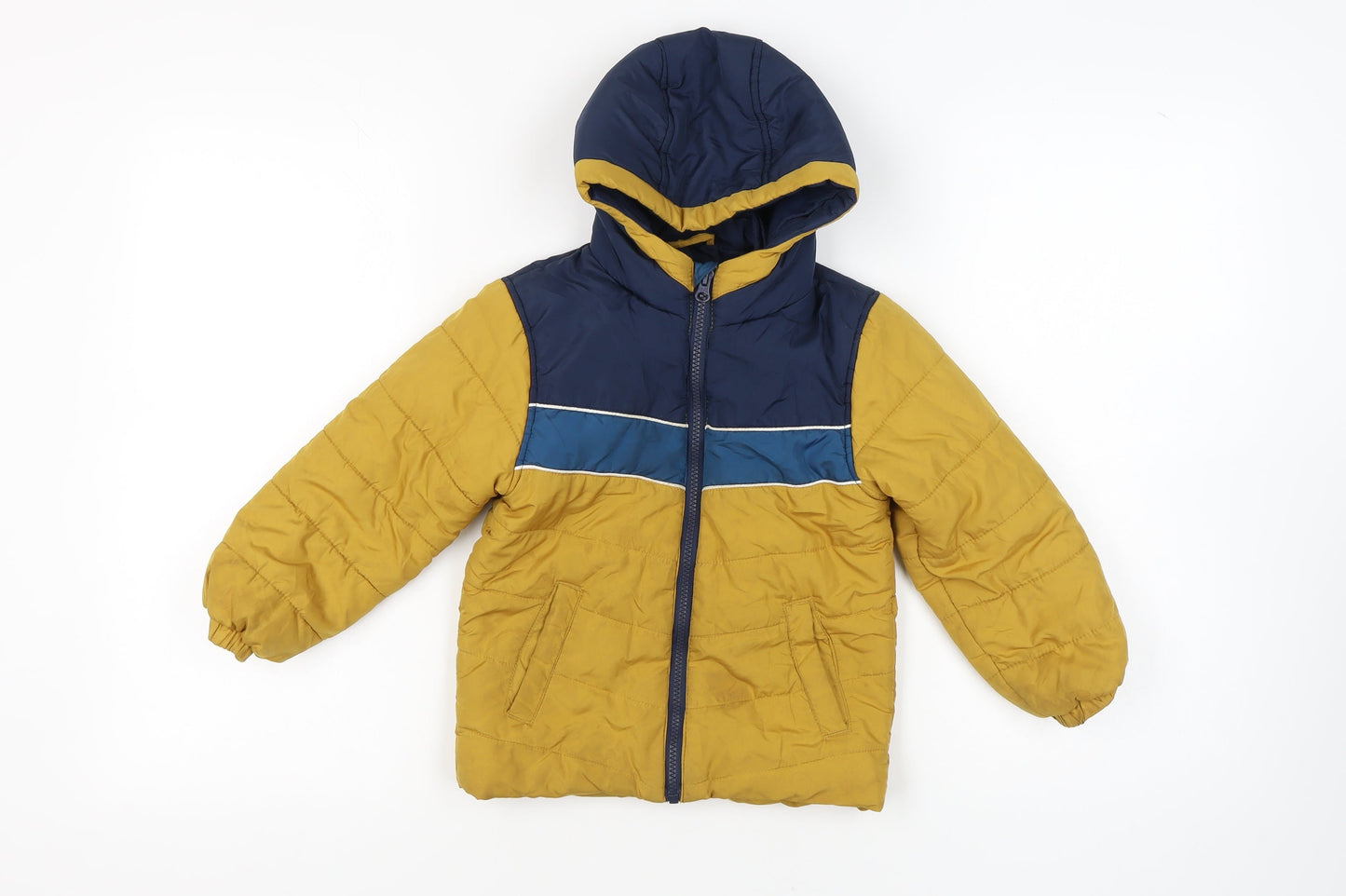 Dunnes Stores Boys Blue Yellow Puffer Jacket 5 Years Winter Hooded