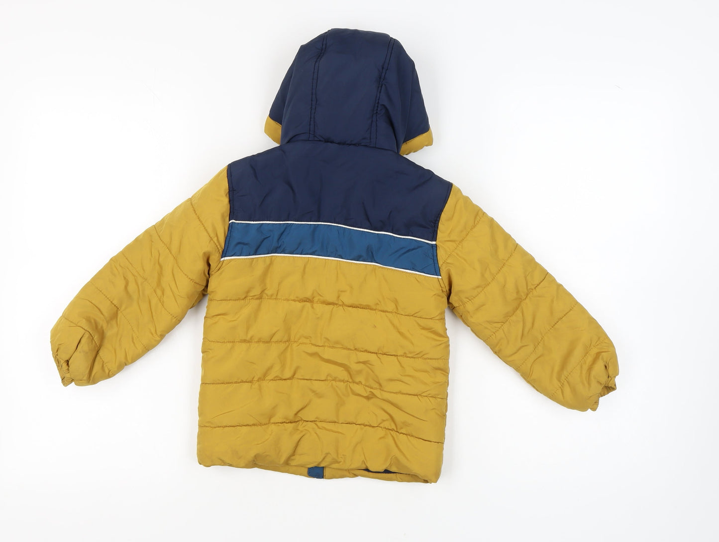 Dunnes Stores Boys Blue Yellow Puffer Jacket 5 Years Winter Hooded