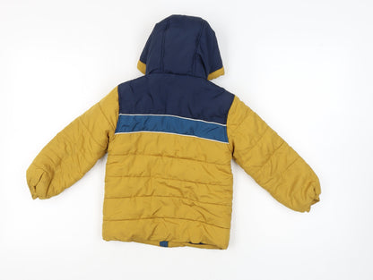 Dunnes Stores Boys Blue Yellow Puffer Jacket 5 Years Winter Hooded