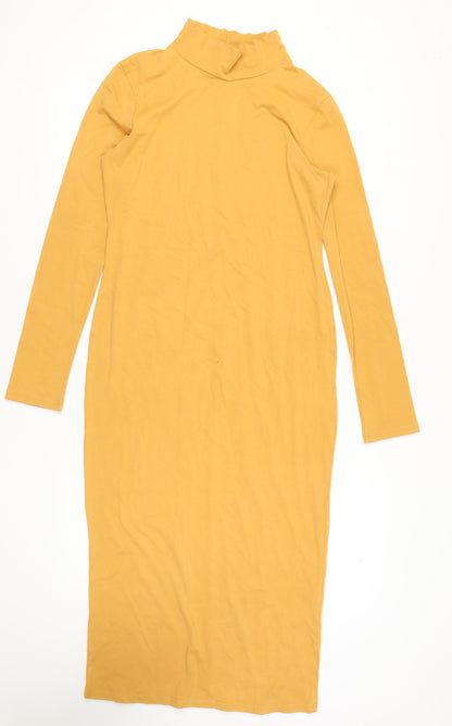 Boohoo Women's Yellow Bodycon Dress, Size 14, Midi