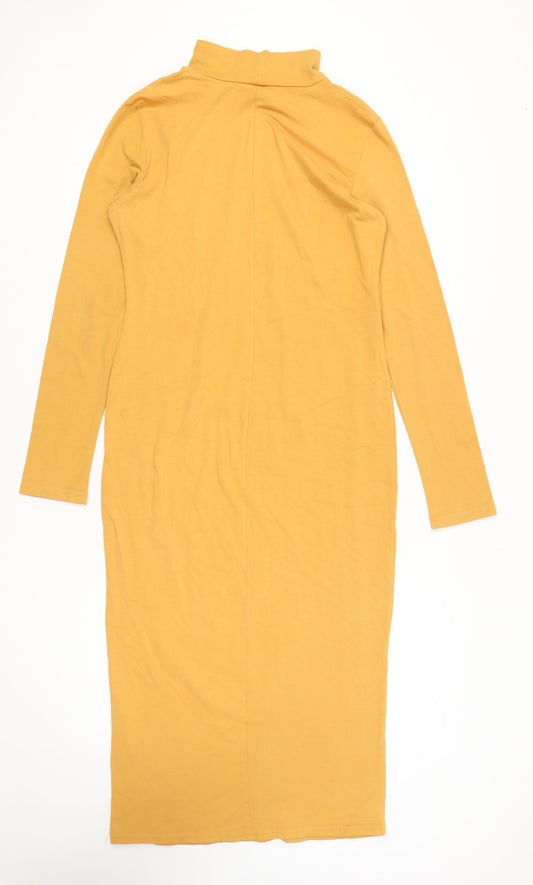 Boohoo Women's Yellow Bodycon Dress, Size 14, Midi