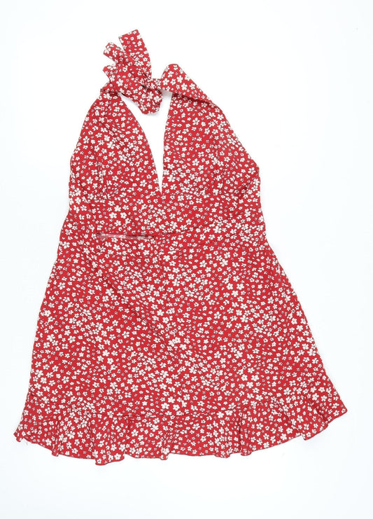 Boohoo Women's Red Floral Wrap Dress Size 18
