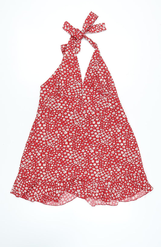 Boohoo Women's Red Floral Wrap Dress Size 18