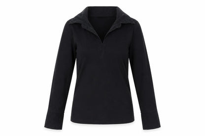 Front view of d.e.c.k. by Decollage Women's Black Long Sleeve Top S