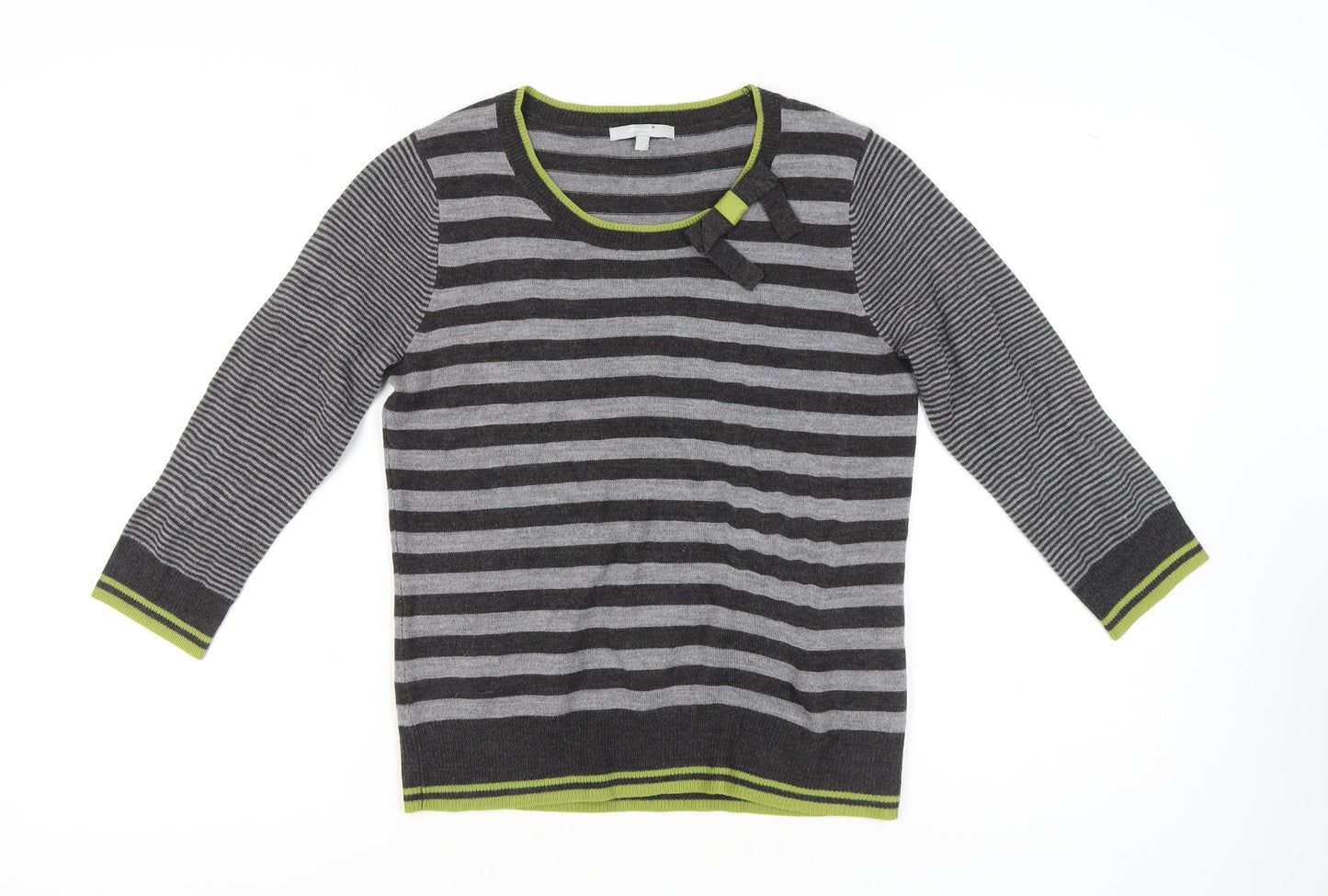 Marks and Spencer Women's Grey Striped Pullover Jumper L