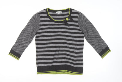Marks and Spencer Women's Grey Striped Pullover Jumper L