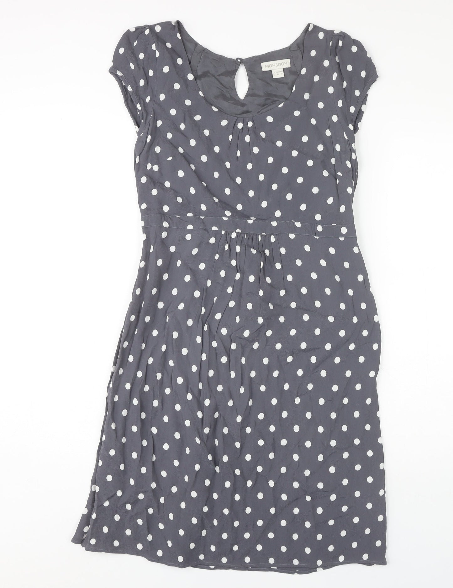 Monsoon Women's Grey Polka Dot A-Line Dress - Size 12
