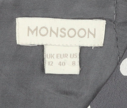 Monsoon Women's Grey Polka Dot A-Line Dress - Size 12