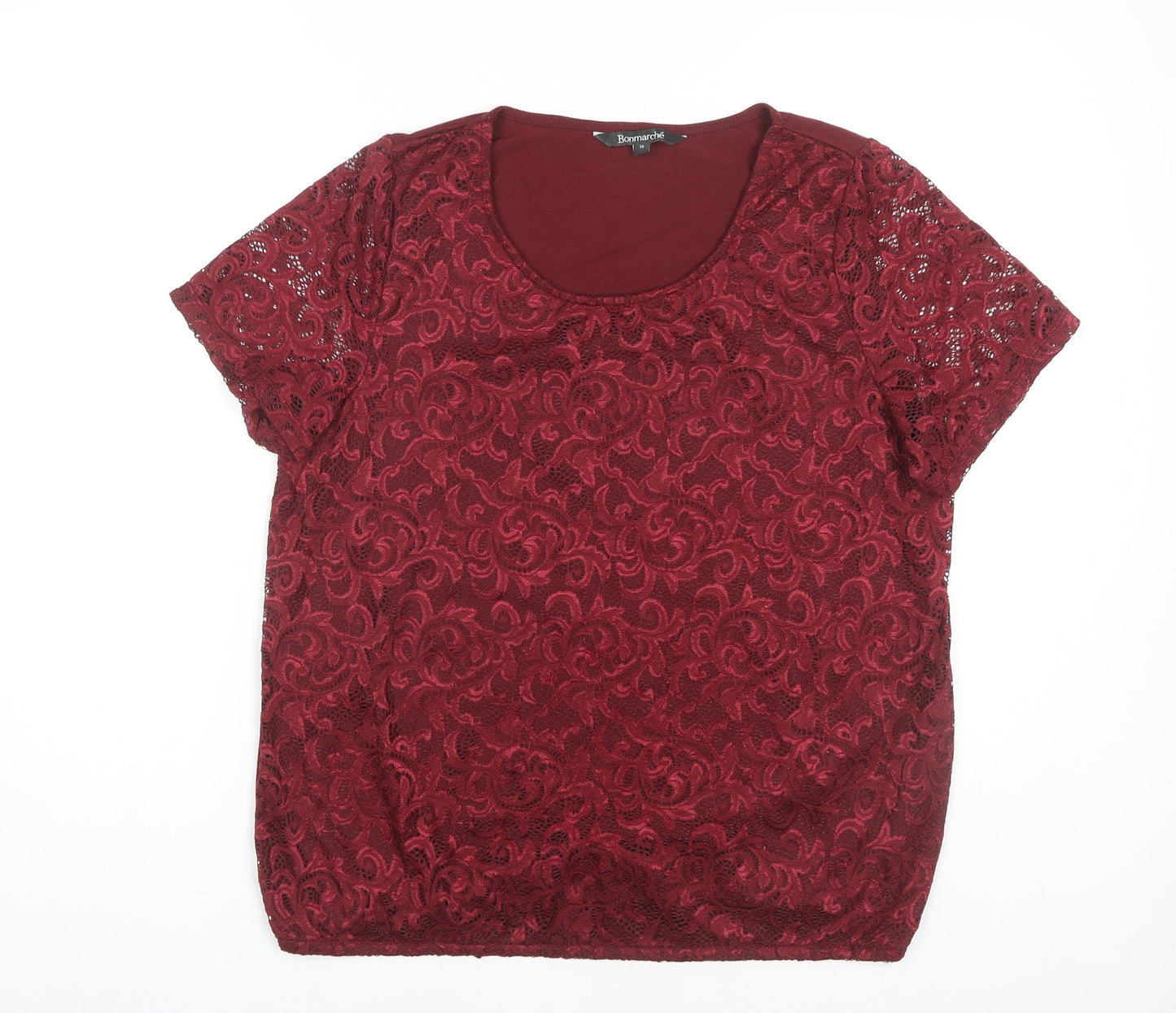 Womens UK Size 16 Bonmarché Red Lace Blouse