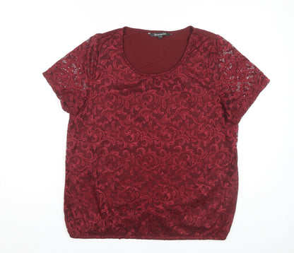Womens UK Size 16 Bonmarché Red Lace Blouse
