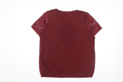 Womens UK Size 16 Bonmarché Red Lace Blouse