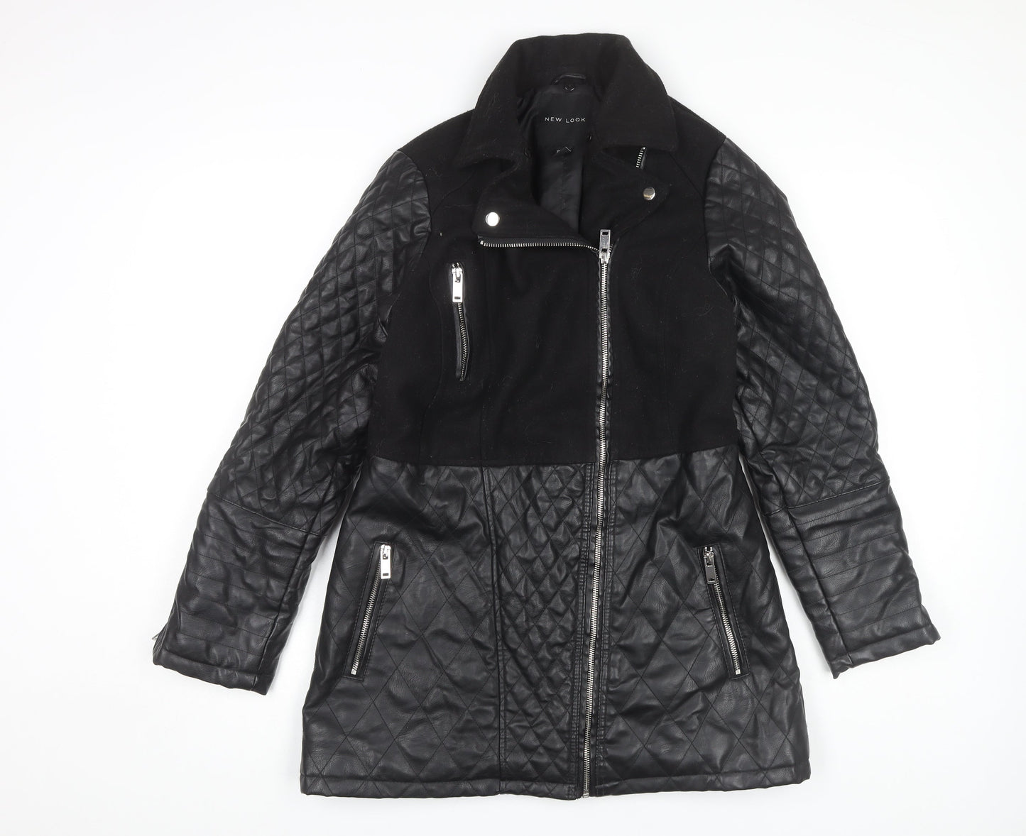 Womens UK Size 10 New Look Black Biker Coat