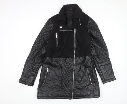 Womens UK Size 10 New Look Black Biker Coat