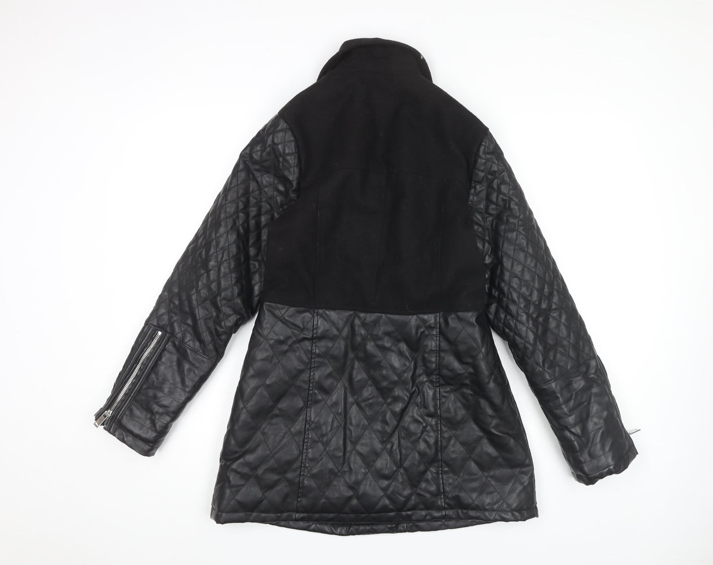 Womens UK Size 10 New Look Black Biker Coat