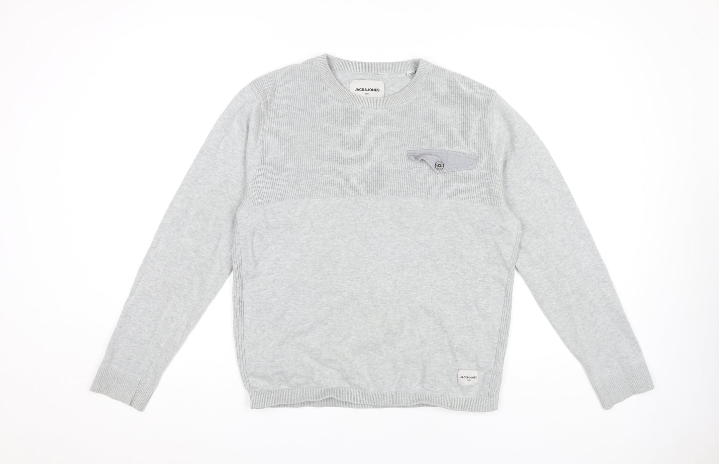 Jack & Jones Men's Grey Cotton Pullover Jumper M