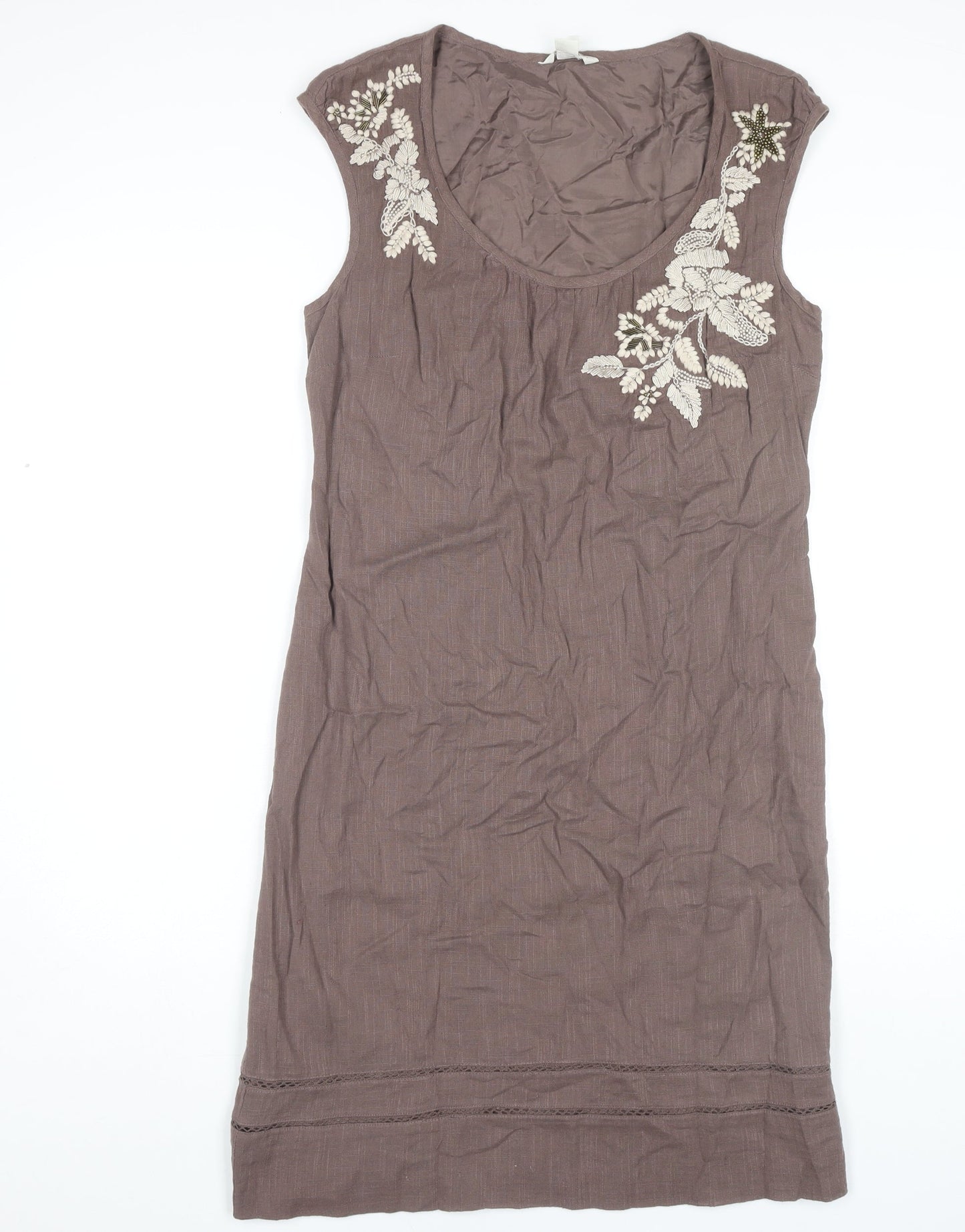 Monsoon Women's Brown Sleeveless Embroidered Dress - Size 12