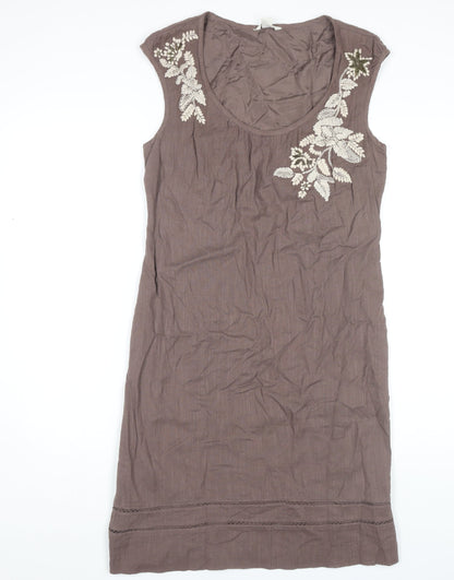 Monsoon Women's Brown Sleeveless Embroidered Dress - Size 12