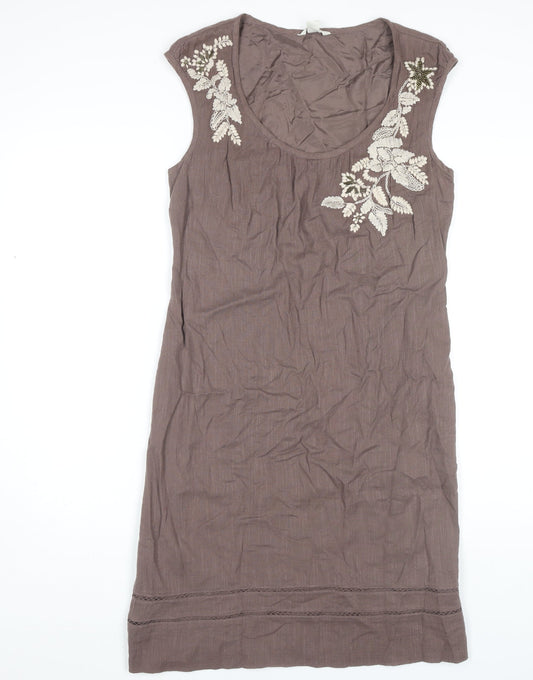 Monsoon Women's Brown Sleeveless Embroidered Dress - Size 12
