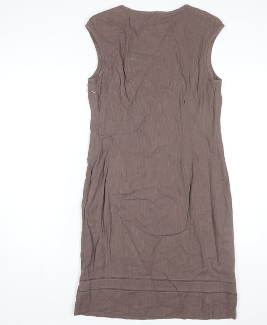 Monsoon Women's Brown Sleeveless Embroidered Dress - Size 12