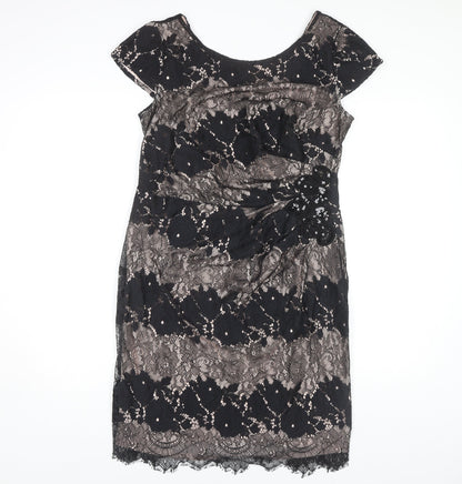 Roman Women's Black Floral Lace Sheath Dress Size 14
