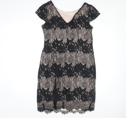 Roman Women's Black Floral Lace Sheath Dress Size 14
