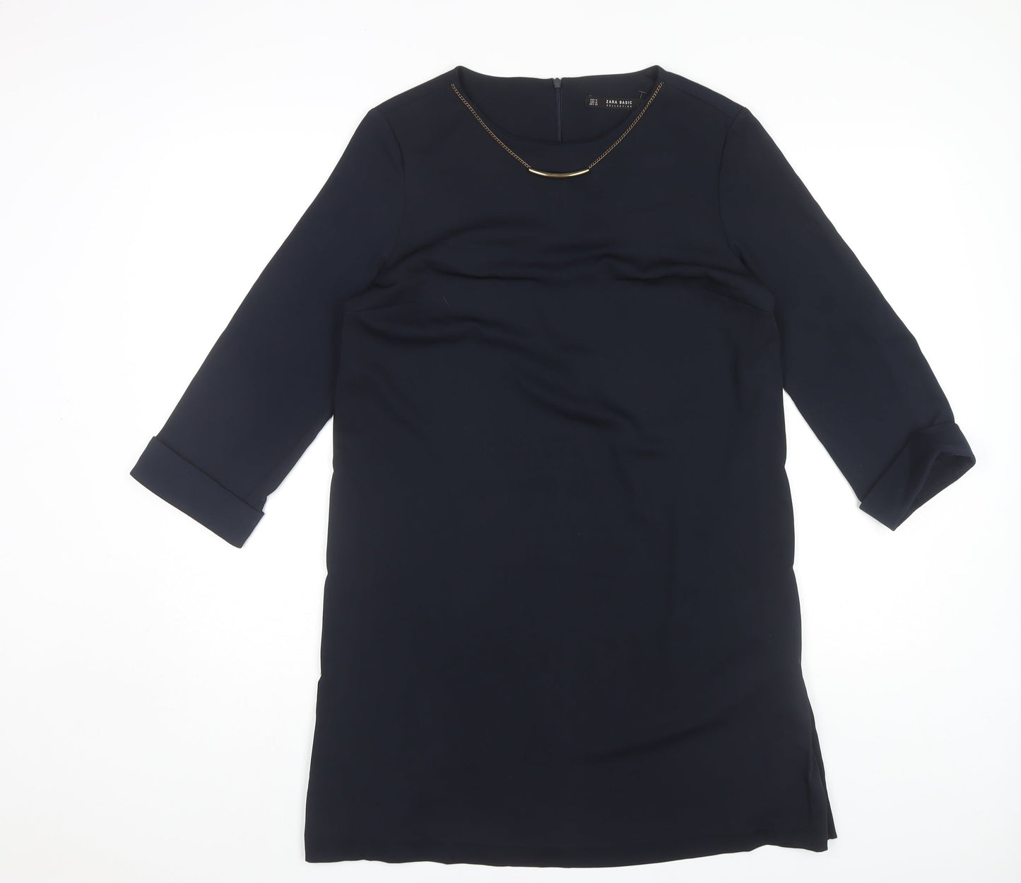 Zara Women's Blue Shift Dress M 3/4 Sleeve