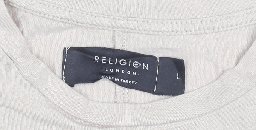 Religion Men’s Beige Crew Neck T-Shirt, Size L