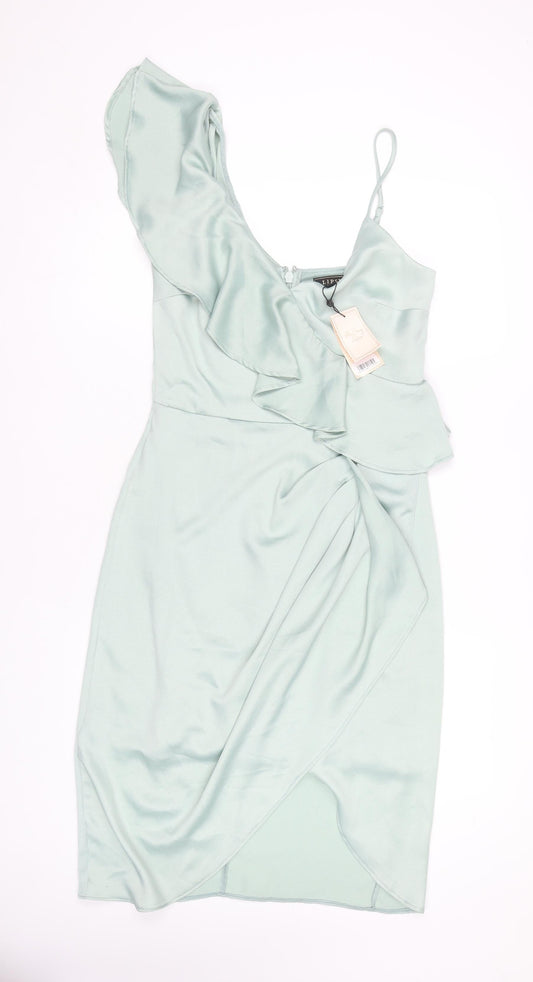 Lipsy London Women's Green Party Dress, Size 12, Ruffle Accents