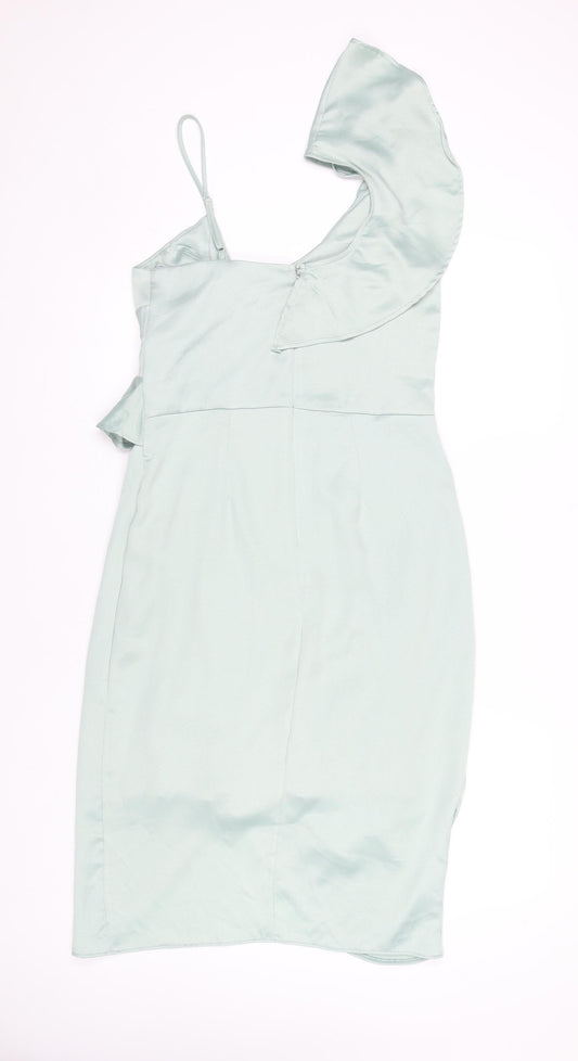 Lipsy London Women's Green Party Dress, Size 12, Ruffle Accents