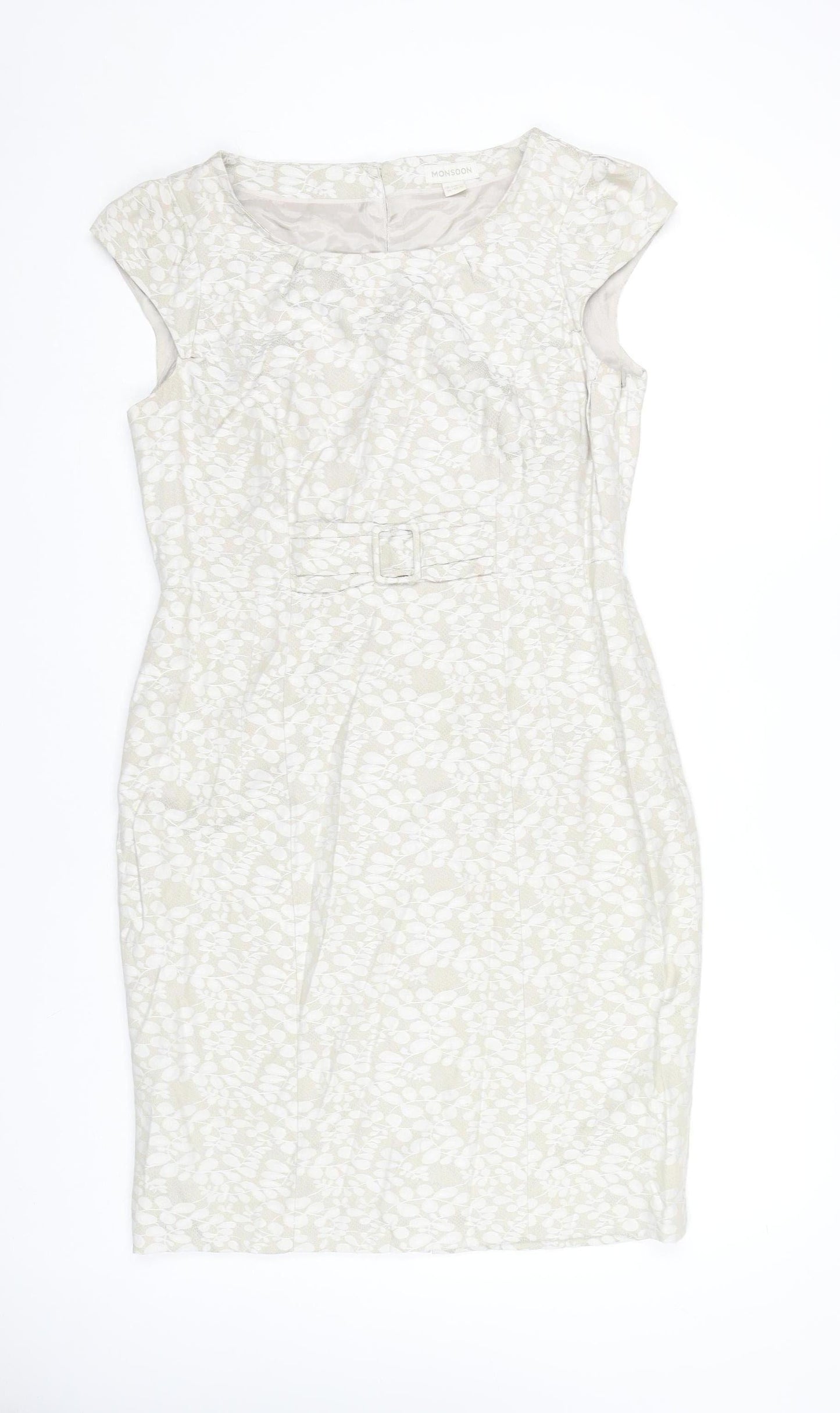 Monsoon Women Beige Floral Sheath Dress Size 14
