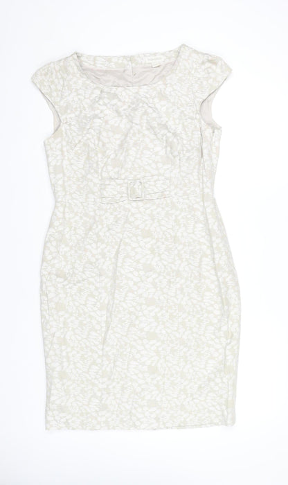 Monsoon Women Beige Floral Sheath Dress Size 14