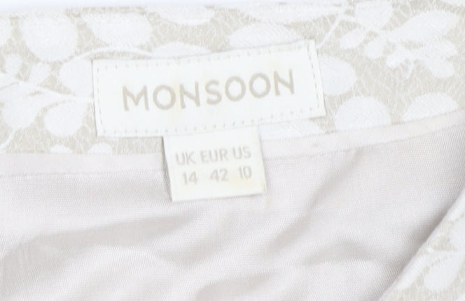 Monsoon Women Beige Floral Sheath Dress Size 14