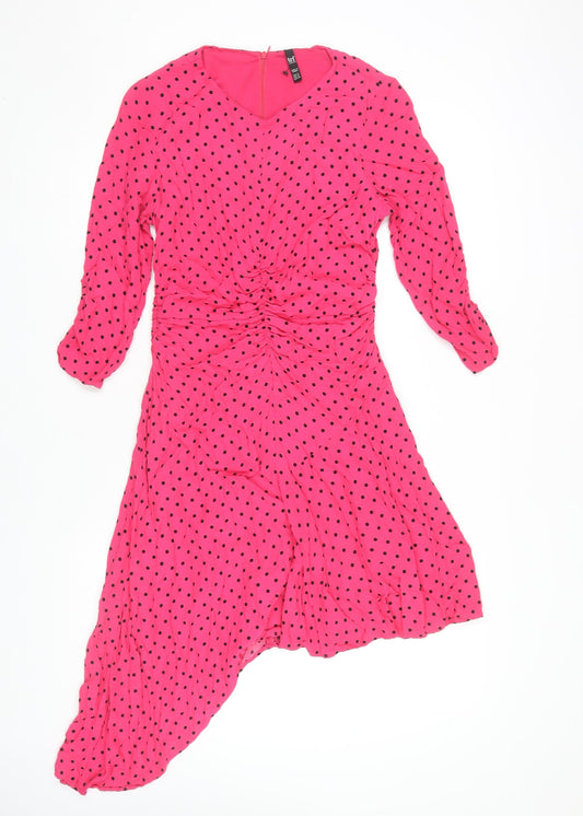 Zara Women's Pink Polka Dot Asymmetric Dress