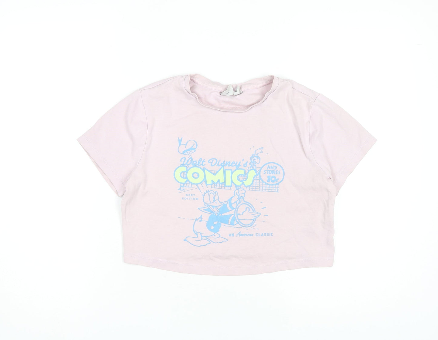 Womens UK Size L Disney Pink Cropped T-Shirt