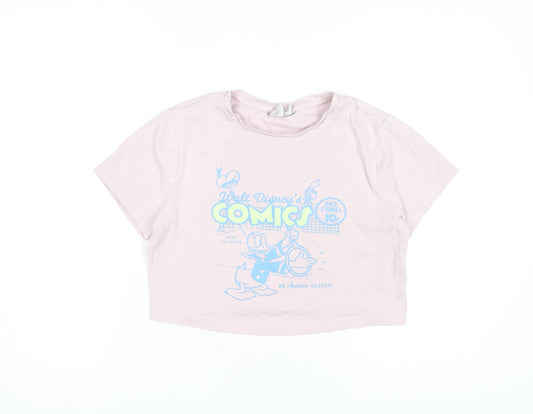 Womens UK Size L Disney Pink Cropped T-Shirt