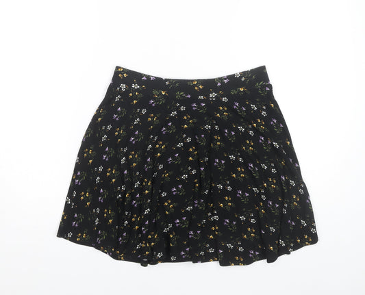 Oasis Women's Black Floral A-Line Skirt Size S