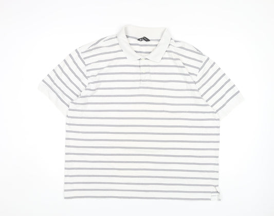 Southbay Men's White Striped Polo Shirt XL