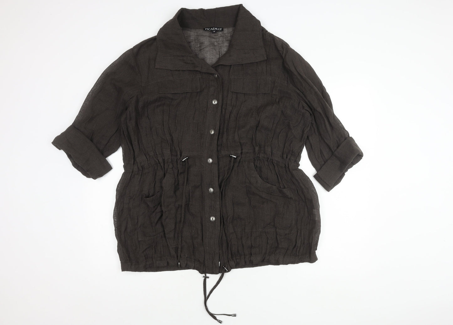 Picadilly Women’s Black Button-Up Blouse, Medium, Casual Chic
