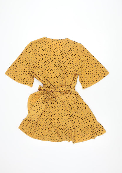 Quiz Women’s Yellow Polka Dot Wrap Blouse, Size 12