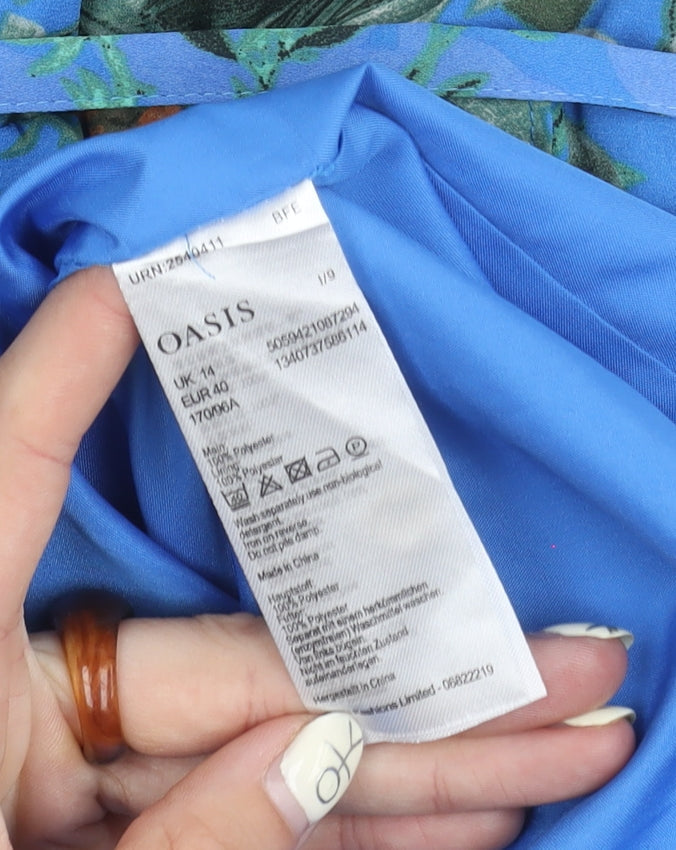 Oasis Women's Blue Floral Dress, Size 14, Sleeveless