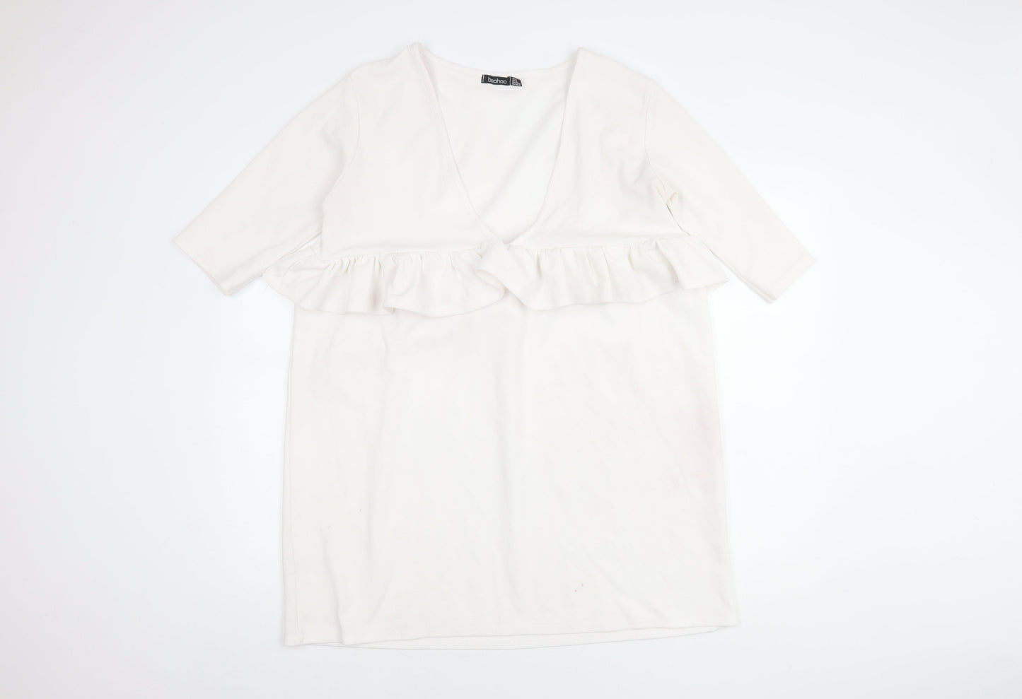 Boohoo Women's White 3/4 Sleeve Peplum Dress