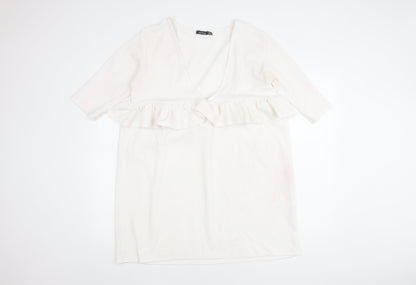 Boohoo Women's White 3/4 Sleeve Peplum Dress