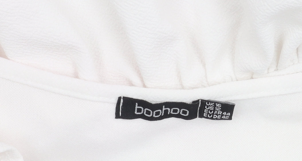 Boohoo Women's White 3/4 Sleeve Peplum Dress