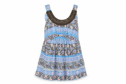 Front view of Red Herring Maternity Blue Floral Tunic Tank Top, size 12