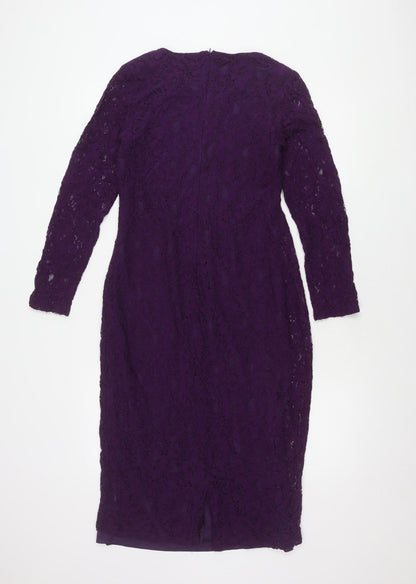 Apricot Women's Purple Lace Long Sleeve Dress L